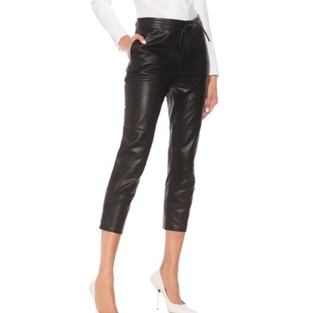 Rta Matisse‎ Cropped Calfskin Leather Pant Straight Leg Designer Lux Black Small